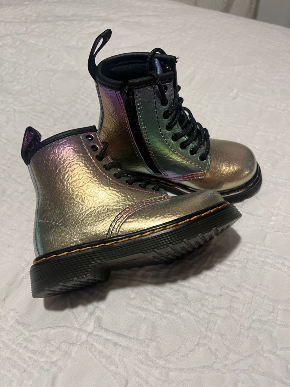Dr. Martens Kids Iridescent Metallic Combat Boots - Black Laces